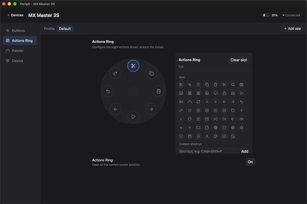 App — actions ring