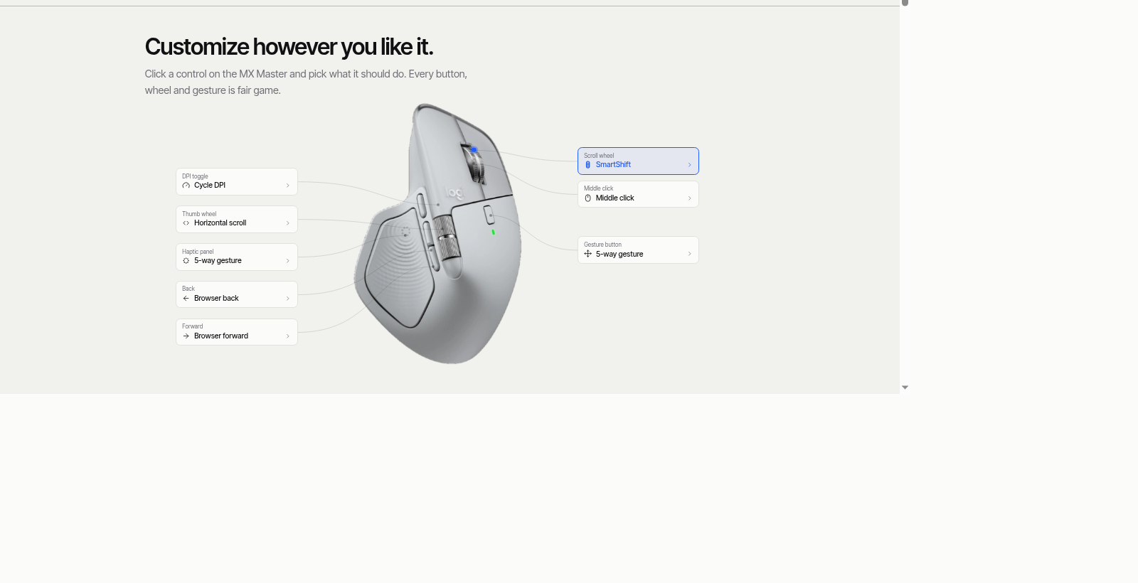 Website — MX Master customize section